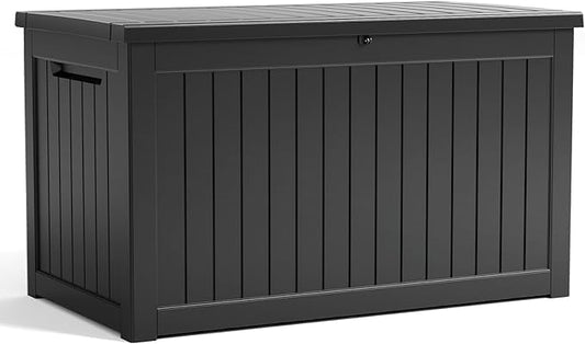 230 Gallon Resin Deck Box, Lockable Patio Outdoor Storage Box for Furniture, Garden Tools and Tools Storage, Waterproof Outside Storage Boxes - Black