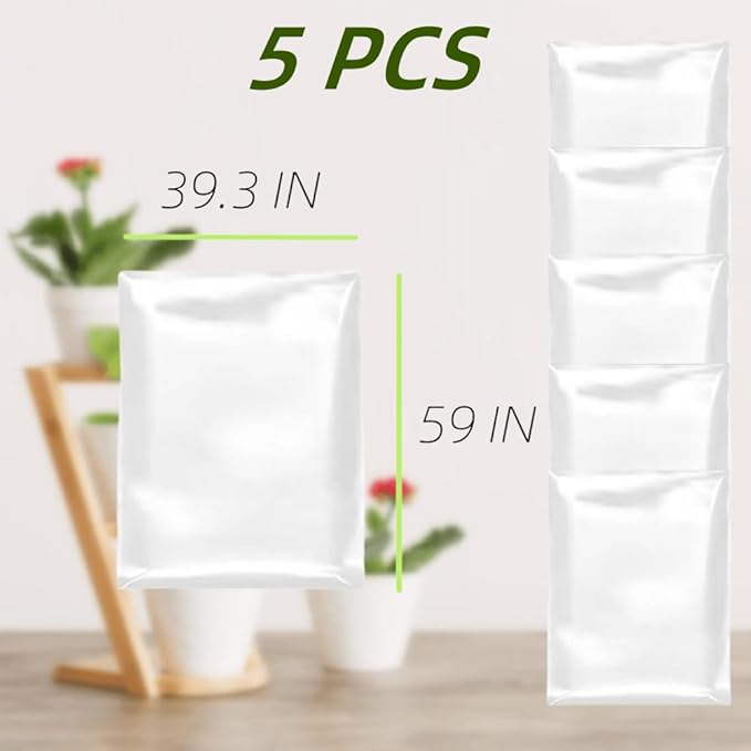 Plant Covers Freeze Protection - 5PCS Transparent Premium Thickened PE,Prevent Freezing Hurricane Rainstorm Sandstorm Pest Bird Injury, for Outdoors Garden Greenhouse Plant (39.3×59 inch)