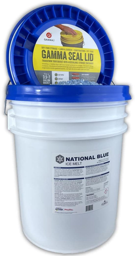 National Blue Snow Salt Ice Melt 50lb Bucket - Fast Acting Ice Melter - Pet, Plant and Concrete Friendly, Environmentally Safe - Free of Magnesium Chloride - Melts to -15°F