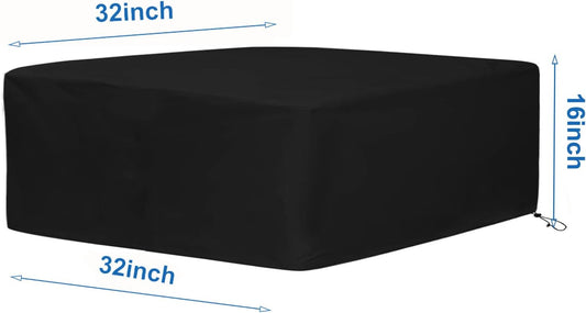 Fire Pit Cover, 32" x 32" x 16" Square Gas Fire Pit Cover, Waterproof 600D Heavy Duty Square Patio FirePit TableCover, Full Coverage Dustproof Anti UV Outdoor FirePitCover