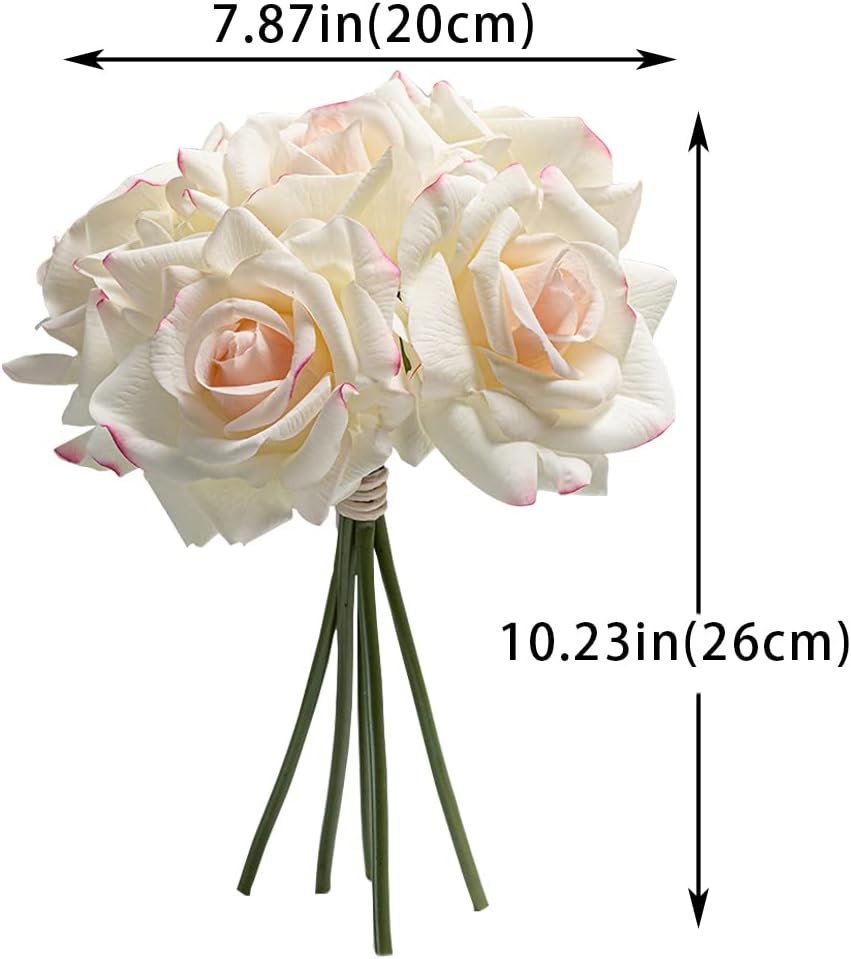 Artificial Roses Single Stem 10pcs Fake Silk Flower Arrangement Bouquet Real Touch for Home Party Wedding Decoration(Pink Edge)