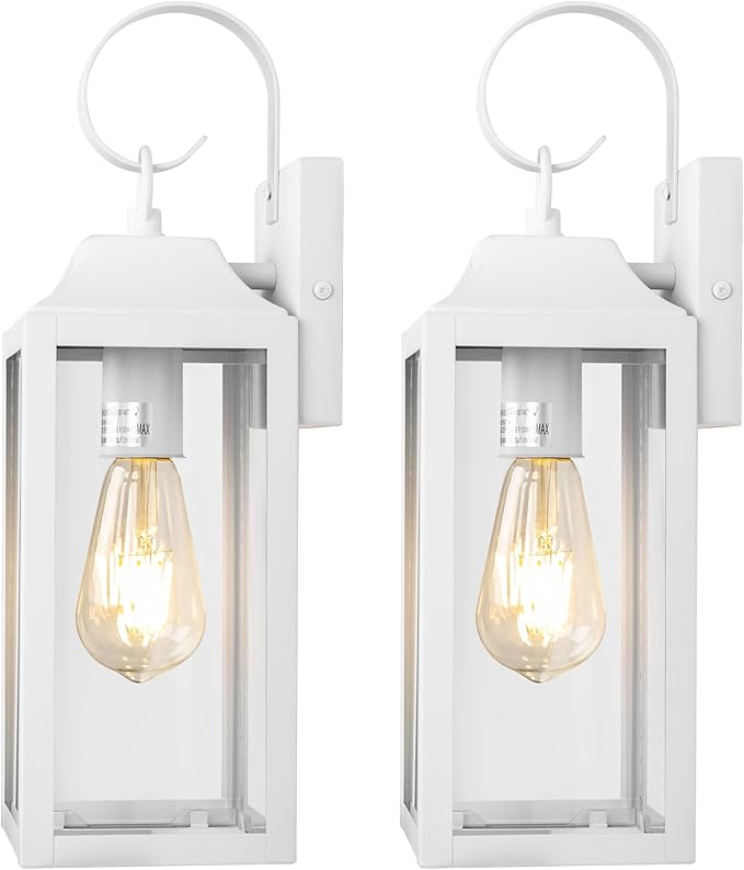 2 Pack Outdoor Light Fixtures Wall Mount, 15 Inch White Exterior Wall Sconces Waterproof, Large Outside Lights for House, Modern Wall Lanterns Clear Glass