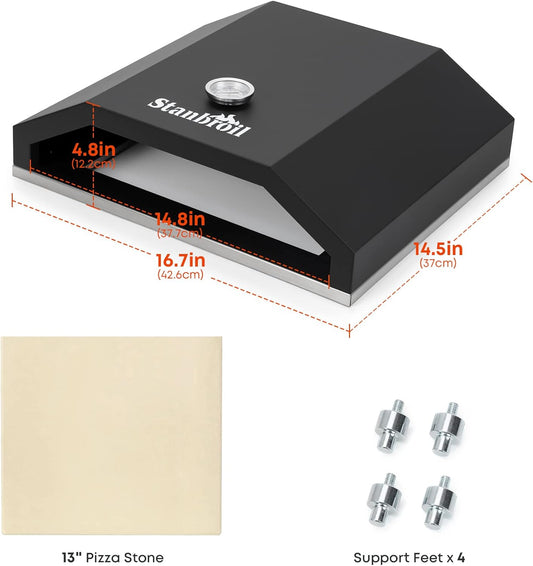 Stanbroil Outdoor Pizza Oven for Blackstone 17" or 22" Tabletop Griddles, Portable Pizza Maker with 13" Pizza Stone and Temperature Gauge, Blackstone Flat Top Gas Grill Accessories