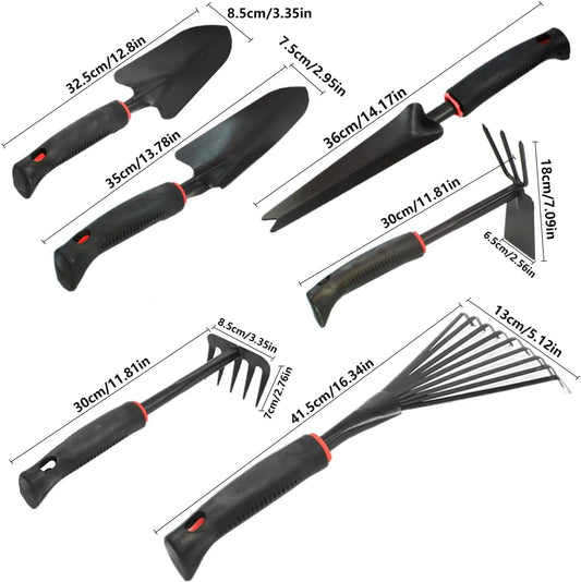 Large Garden Tool Set with Non-Slip Rubber Handle - 6 Piece Heavy Duty, Gardening Hand Tools, Sturdy Durable, Classic Utility Gardening Gift