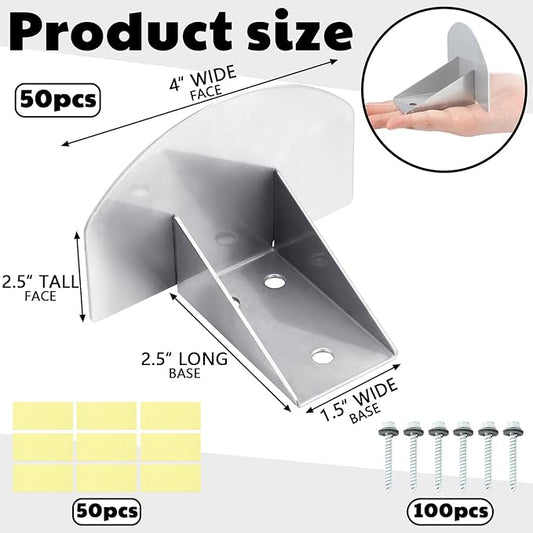50 Pcs Snow Guards, Roofs Snow Guards, Stainless Steel Snow Stops, Prevent Sliding Ice Snow Stop Buildup with Adhesive Gasket and Screws for Metal Roofs Steel Roof Winter Supplies (Silver)