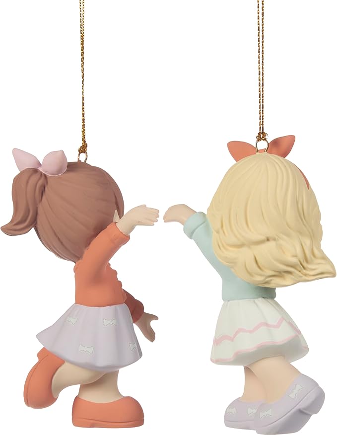Precious Moments Two Friends One Heart Ornament Set – Set of 2 Bisque Porcelain Christmas Keepsake Ornaments – 251047