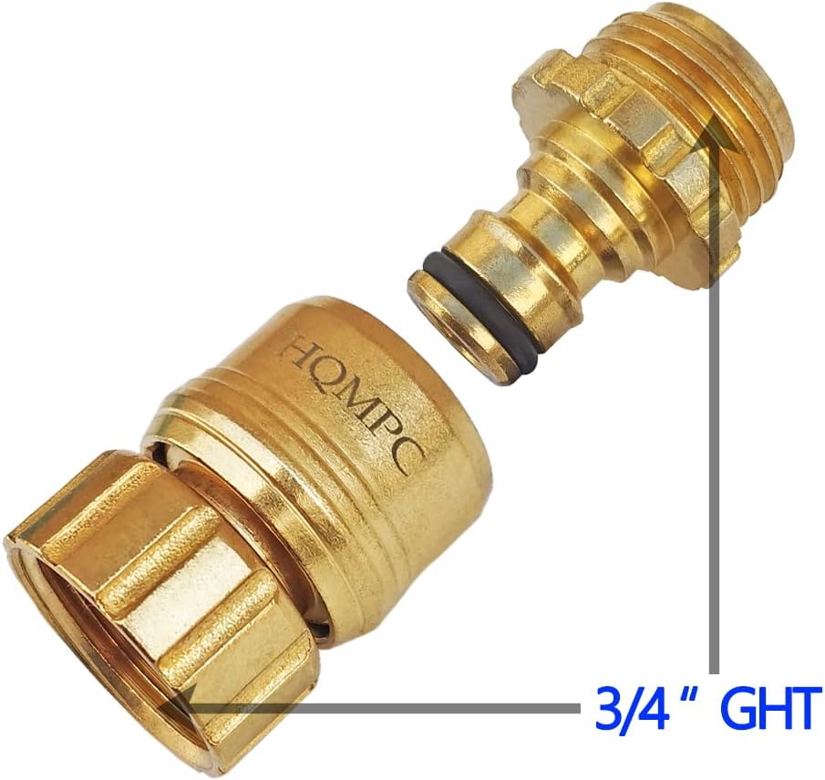 HQMPC Garden Hose Quick Connect No Pb Brass Hose Quick Connect Quick Connect Hose Fittings Water Hose Connectors 3/4" GHT (4SETS)