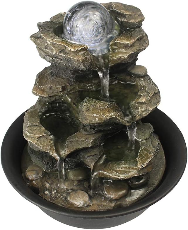 Spinning Orb Rock Cascading Tabletop Fountain, Zen Meditation Indoor Waterfall Feature with LED Light for Home Office Bedroom Relaxation