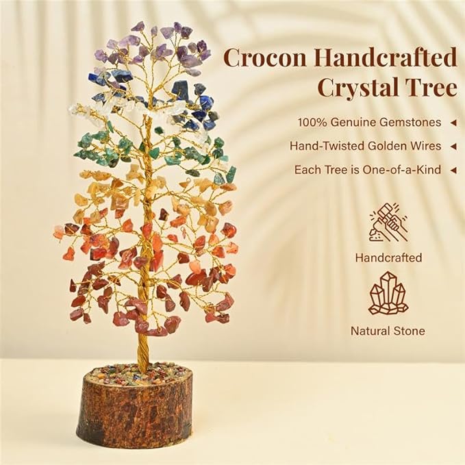 7 Chakra Tree of Life - Crystal Tree of Life, Gemstone Tree for Positive Energy, Feng Shui Tree Decor, Seven Chakra Tree, Money Tree Bonsai, Crystal Healing Stone Tree, Spiritual Gift Home Decor 10"