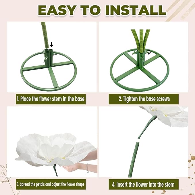 3Pcs Giant Artificial Flowers 3D Decorations Flower with Stand Base, Indoor Outdoor Art Home Decorative for Wedding Reception Arrangement Birthday Party Bridal Shower Baby Shower (White)