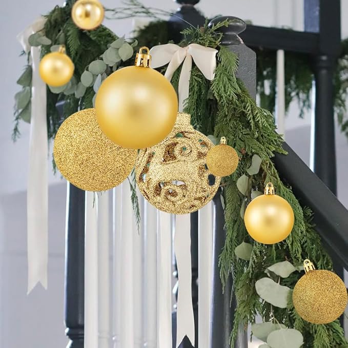 100-Pack Christmas Ball Ornaments for Tree,Shatterproof Plastic Holiday Baubles Set in Assorted Sizes and Finishes, Christmas Tree Decorations for Home, Office, Party, Indoor Outdoor Use