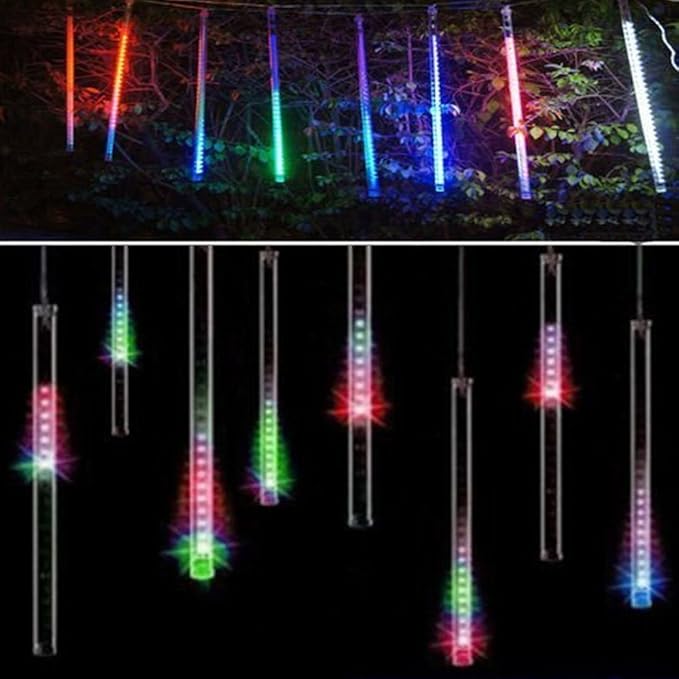 Aukora Christmas Lights Outdoor, UL Plug Halloween Lights Outside, LED Meteor Shower Light, 11.8in 8 Tubes 192 LEDs for Xmas, Wedding, Party, Holiday, Garden, Tree Decoration(Blue、Red、Green