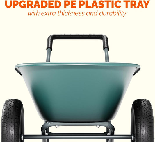 Upgrade 2 Wheel Wheelbarrow, Yard Cart with Padded Handlebar, 14 Inch Pneumatic Tires for High Stability, Ideal for Moving Soil, Plant Shrub, Gardening Tool, Easy Assembly
