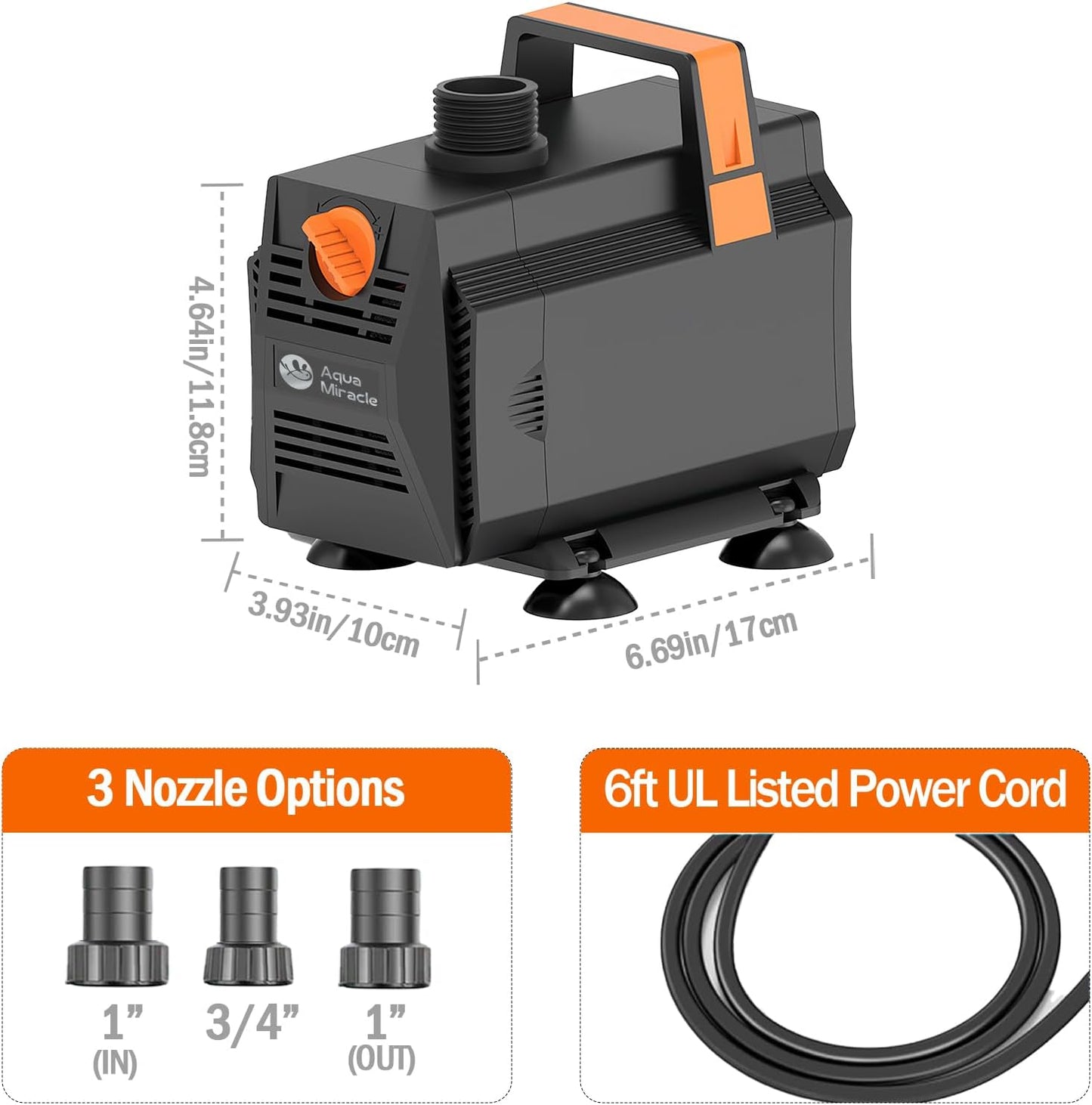 AquaMiracle 1200GPH Aquarium Water Pumps (4500L/H, 70W) Fountain Pump Pond Pump Submersible Water Pump with Flow Control for Fountain, Waterfall, Statuary, Filtration, Water feature, Hydroponics