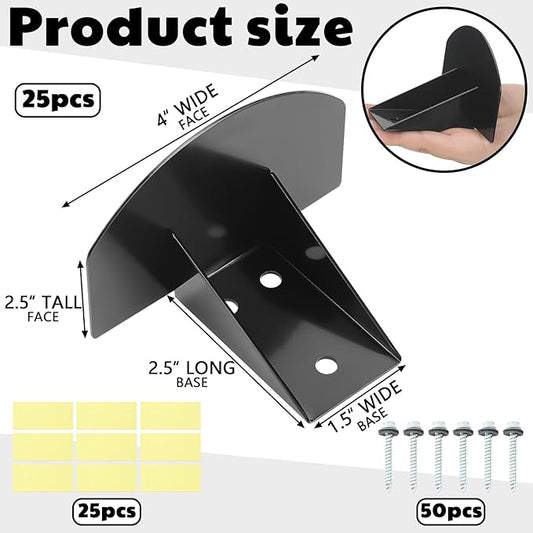 25 Pcs Snow Guards, Roofs Snow Guards, Stainless Steel Snow Stops, Prevent Sliding Ice Snow Stop Buildup with Adhesive Gasket and Screws for Metal Roofs Steel Roof Winter Supplies (Black)