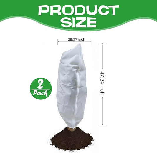 2 Packs Plant Covers Freeze Protection, 39.3'' x 47.2'' Winter Frost Cloth with Zipper & Drawstring White Frost Blankets for Outdoor Garden Plants and Trees