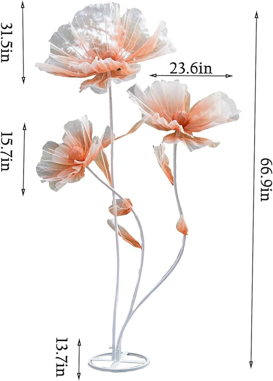 Giant Flowers for Decoration,66.9" Tall Floor Standing Life Size Silk Flower Decor - 3 Large Artificial Flowers with Stand for Wedding Reception,Party Banquet Background,Home Decor