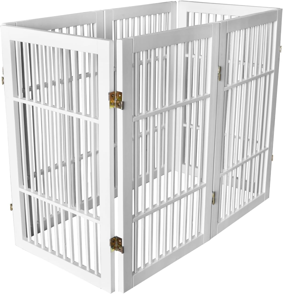 Pet Dog Gate Strong and Durable Freestanding Folding Acacia Hardwood Portable Wooden Fence Indoors or Outdoors by Urnporium (White Pet Gate, 6 Panel 30" Tall)