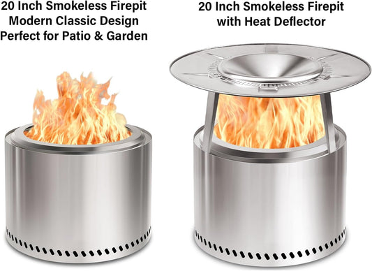 HGD 20 Inch Smokeless Patio Fire Pit, Outdoor Wood Burning Stove, Stainless Steel Firepit for Backyard, Patio, Garden, Picnic