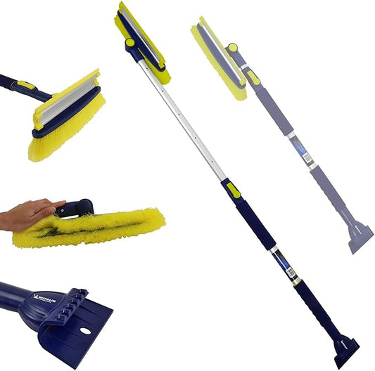 Michelin Snow Brush for Car Windshield (Pack of 2) - Snow and Ice Scraper with 43–63" Extendable Handle, 13" Swivel Head with Squeegee, 5" Heavy Duty Ice Scraper for SUV, Truck, Van, Auto Cleaning