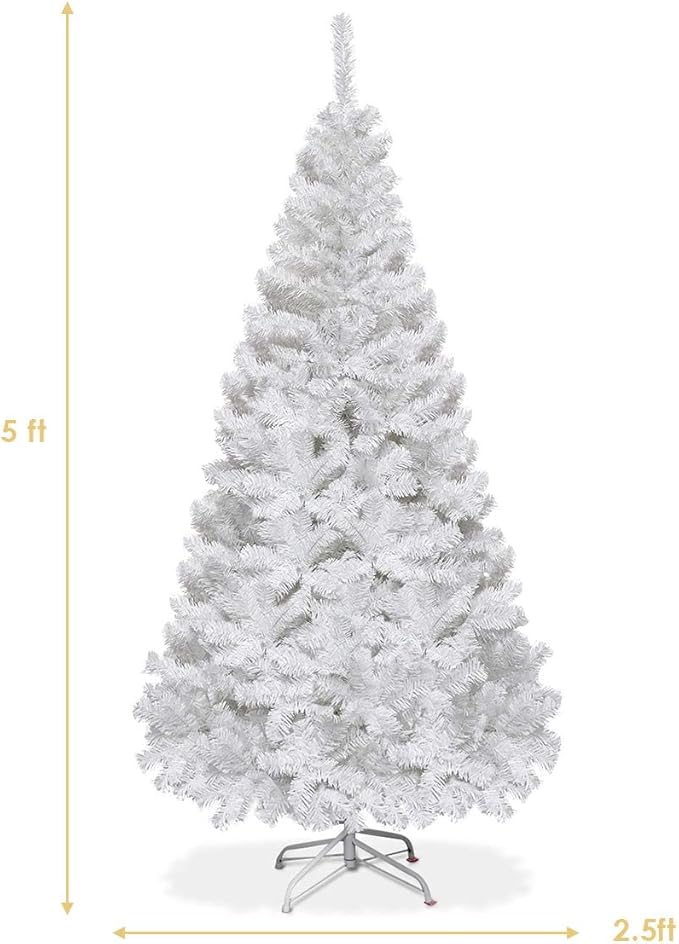 Happygrill 5FT White Christmas Tree Artificial Xmas Tree with Solid Metal Stand White Xmas Pine Tree for Indoor Outdoor Decoration