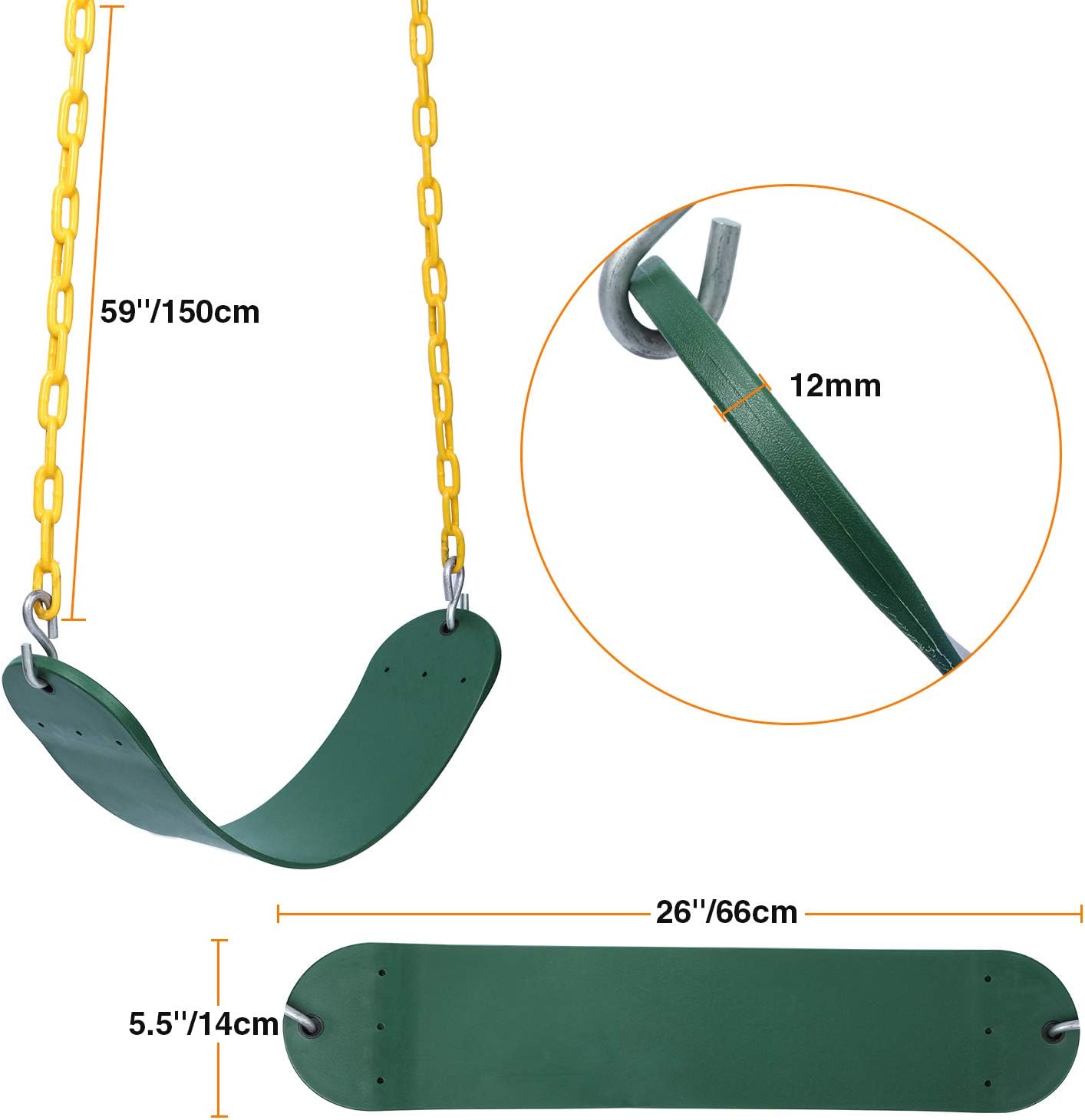 RedSwing High Back Full Bucket Swing with Heavy Duty Swing Seat Combo Pack (Triangle and Chain Dip), Tree Straps Included