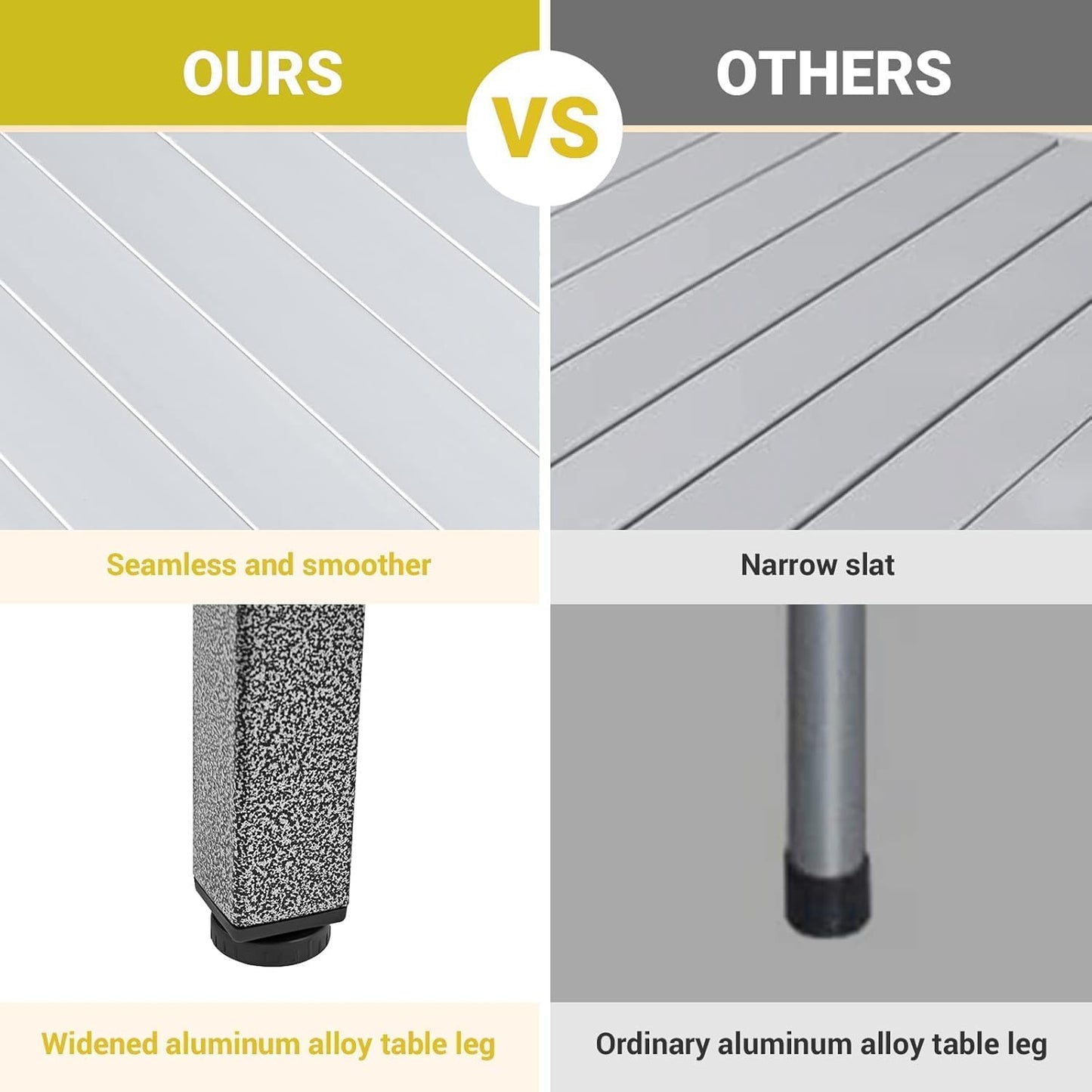 KingCamp Folding Camping Table, Portable Camp Table Foldable Aluminum Roll Up Seamless Desktop with Storage and Tall Legs for Outdoor Backyard Picnic