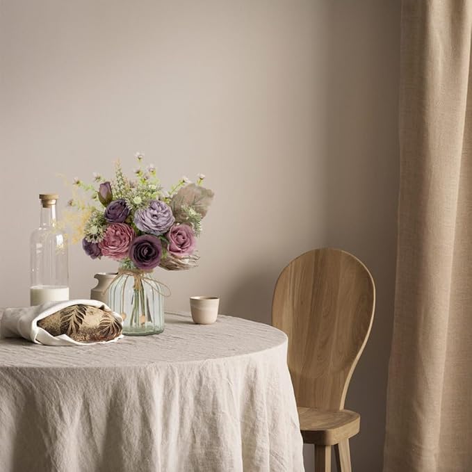 LESING Fake Artificial Flowers with Vase Faux Silk Flower Bouquet in Glass Vase Rose Floral Arrangements Flower for Home Office Decoration, Dining Table Centerpiece (Purple)