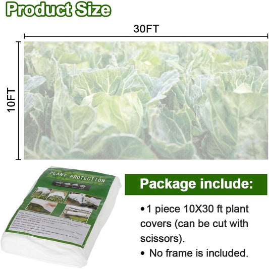 Plant Covers Freeze Protection 10 ft x 30 ft - Frost Blankets for Outdoor Plants, Durable Garden Cloth for Winter Frost & Sun Protection