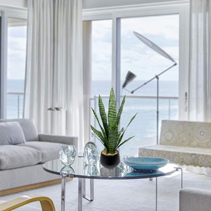 Bird Fiy Artificial Snake Plant 22.5" Faux Agave Fake Sansevieria Artificial Potted Plants for Indoor and Outdoor Home Office Décor