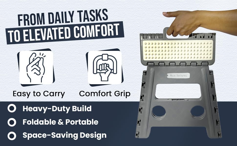 Versatile Folding Step Stool - 13 in Foldable Step Stool for Kids, Home, Camping, and Office - Lightweight, Sturdy, and Portable Foldable Stool, for Outdoors and Indoor Fun (Grey, Small 13)