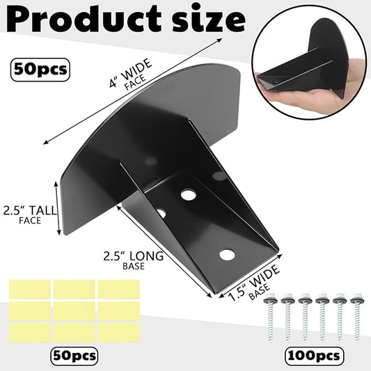 50 Pcs Snow Guards, Stainless Steel Roofs Snow Stops, Prevent Sliding Ice Stop Buildup with Adhesive Gasket and Screws for Metal Roofs Steel Roof Winter Supplies (Black)