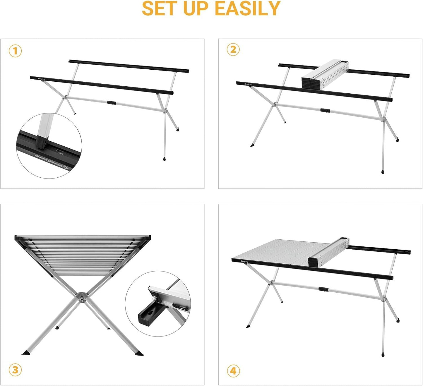 KingCamp Camping Table Roll up Aluminum Folding Table Lightweight Large Portable Foldable Camp Table for Picnic Camping Barbecue Backyard Beach Tailgate Indoor Outdoor, 4-6 Person, Support 176lbs