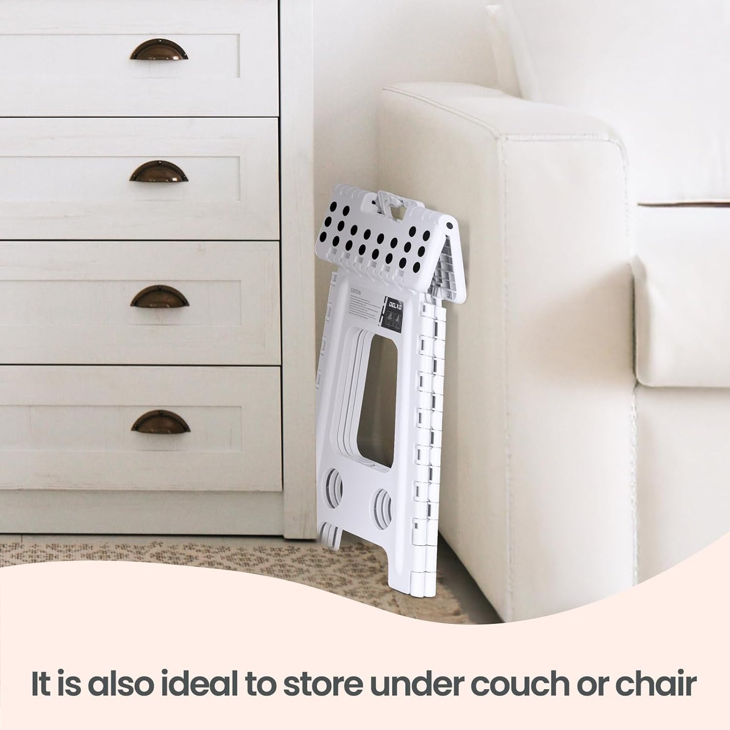 Delxo 16 Inch Folding Step Stool, White Step Stools for Kids Foldable,Portable Collapsible Step Stool with Handle, Folding Stool for Kitchen Bathroom,Bedroom,Garden