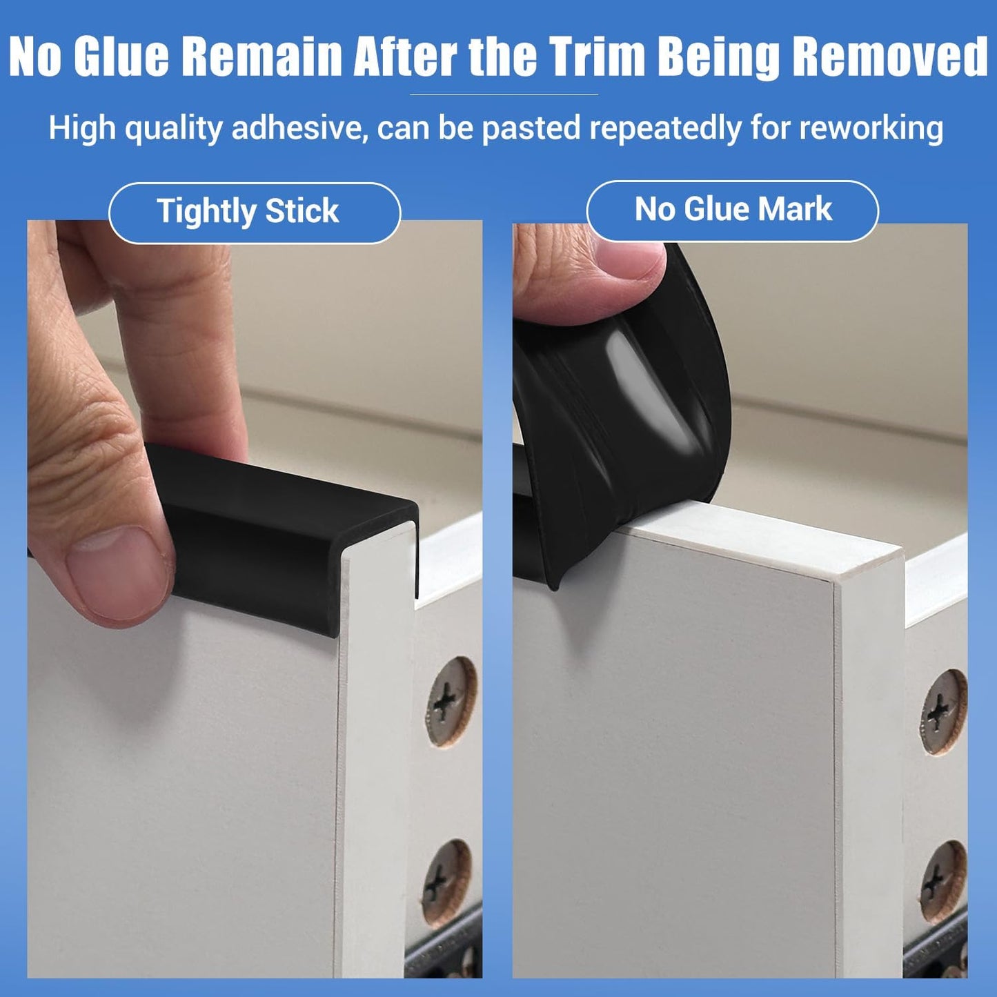 Rubber Edge Trim, Self-Adhesive U Channel Edge Protector for Plywood, Cabinet, 1/2" Wood Edge Banding, Flexible Furniture Repair, EPDM Material, Fit 1/2"(12mm), Length 10Ft, Black