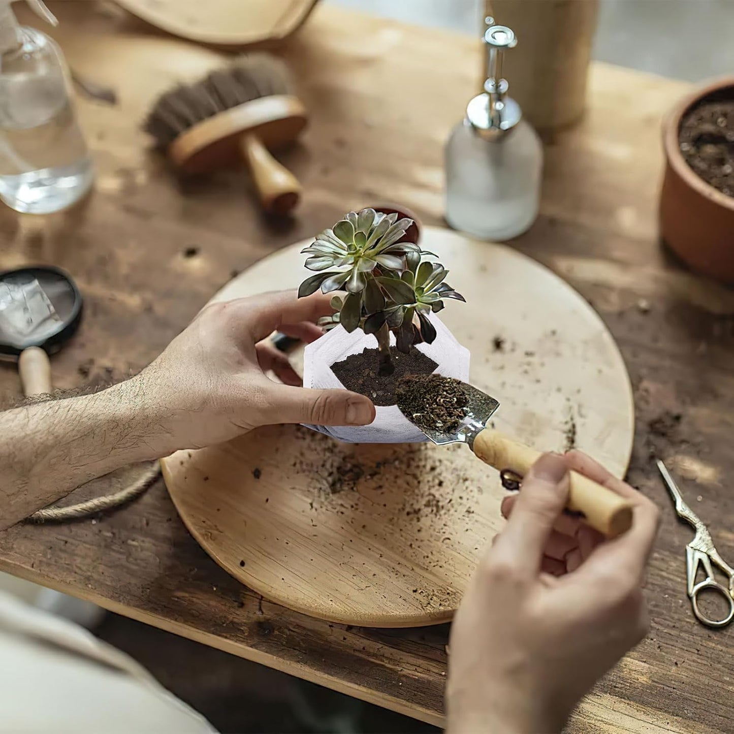 Augshy 200Pcs Nursery Growing Bags, Non-Woven Fabric Seedling Pots for Planting Seed Starting Pots Pouches for Vegetable Flower Fruit Saplings Tree (4.2" x 4.2")