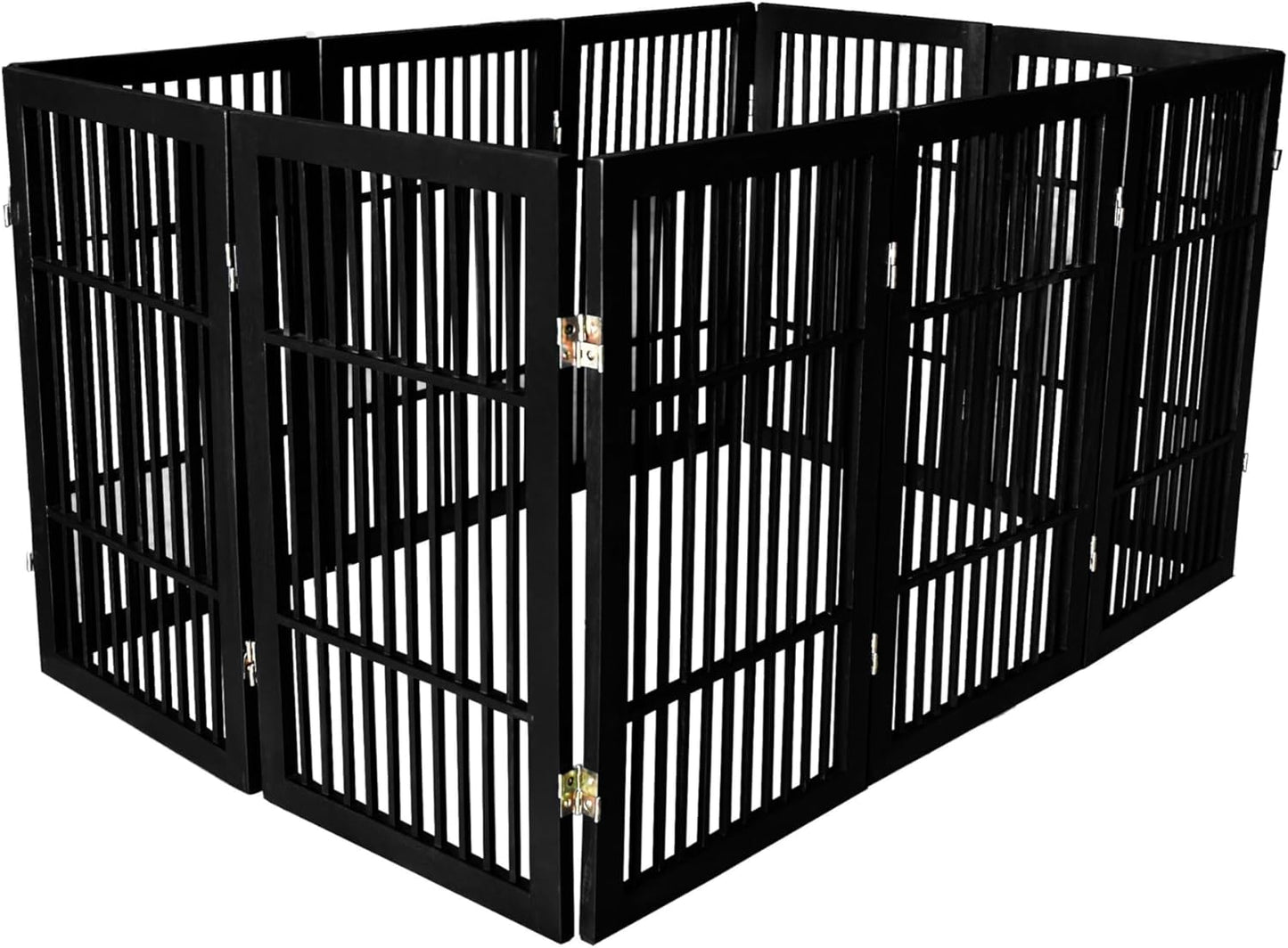 Pet Dog Gate Strong and Durable Freestanding Folding Acacia Hardwood Portable Wooden Fence Indoors or Outdoors by Urnporium (Black Pet Gate, 10 Panel 30" Tall)