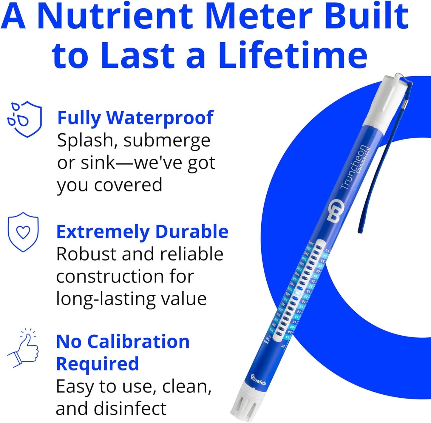 Bluelab TRUNCOMV2 Commercial Truncheon Nutrient Meter with Increased Measurement Range, Digital Conductivity (TDS, EC, ppm 500, ppm 700, CF) Tester in Water, Tool for Hydroponic System and Plant Grow