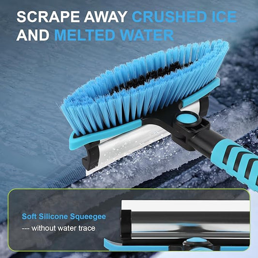 Yougfin Windshield Ice Scraper Car Brush for Snow 43 inch, 3 in 1 Detachable Snow Scraper with Squeegee, 180° Pivoting Brush Head, Foam Grip, Extendable Snow Removal for Auto Truck SUV Van
