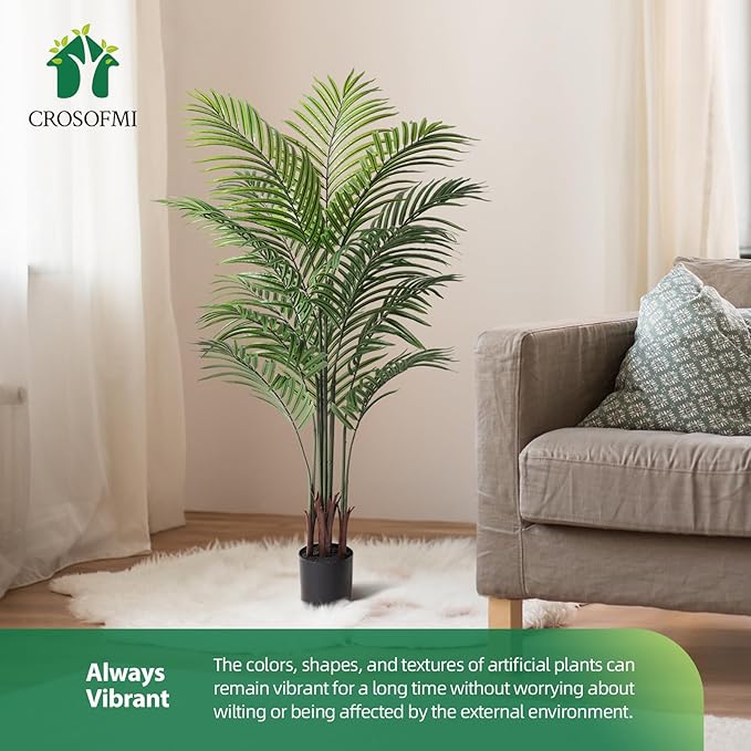 Artificial Areca Palm Plant 5Ft Fake Tropical Palm Tree, Perfect Faux Dypsis Lutescens Plants in Pot for Indoor Outdoor House Home Office Garden Modern Decoration Housewarming Gift,1Pcs