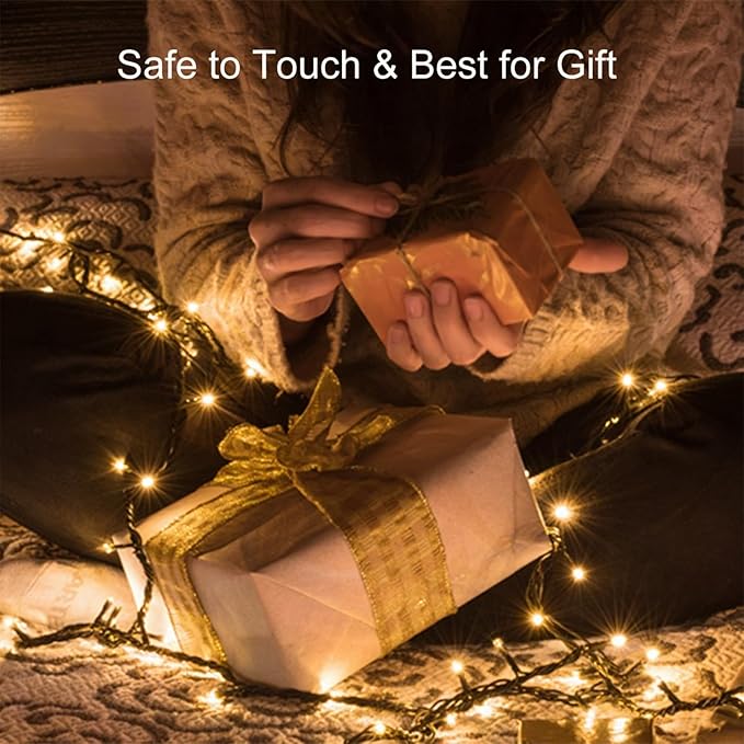 4 Pack 160FT 400 LED Battery Operated Christmas Lights Indoor/Outdoor with Timer & 8 Modes Green Wire Christmas Tree Lights Waterproof Fairy String Lights for Garden Christmas Decoration(Warm White)