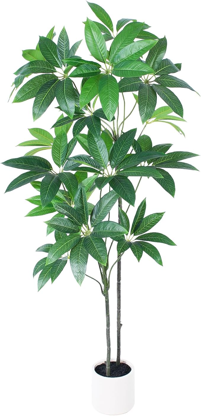 Artificial Fortune Tree - 5 FT Fake Tree with White Planter - Large Faux Plants Indoor Outdoor - Artificial Plants Indoor pots for Home Office Living Room Decor