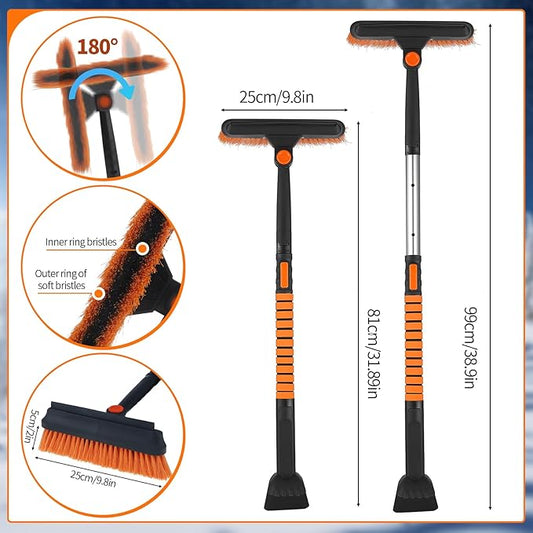 4 in 1 Snow Brush for Car, 33"-42" Ice Scrapers with Foam Grip Car Warm Gloves Snow Shovel and Working Gloves, Winter Windshield Extendable Car Cleaner Tool Accessories