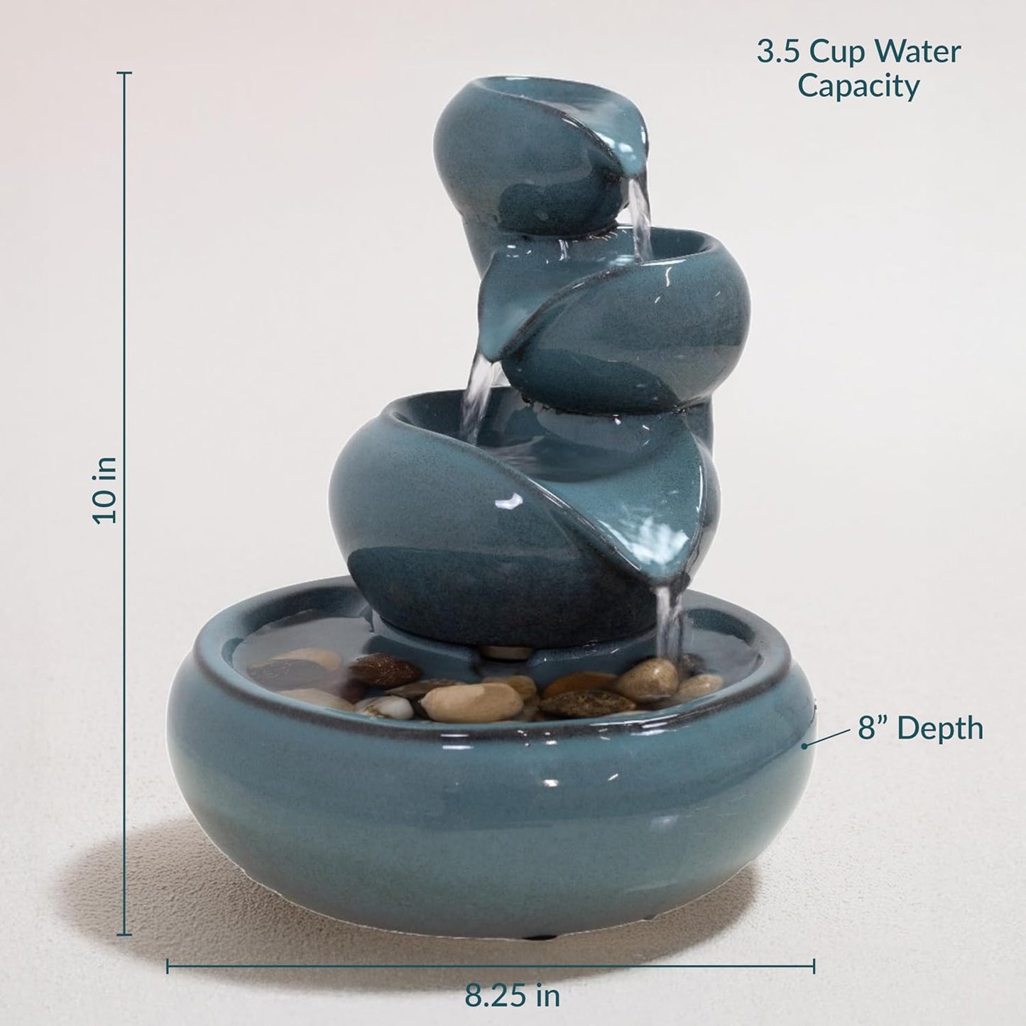 Sunnydaze Tiered Vessels Ceramic Tabletop Water Fountain - Relaxing Indoor Fountain for Office, Bedroom, or Living Room - Teal