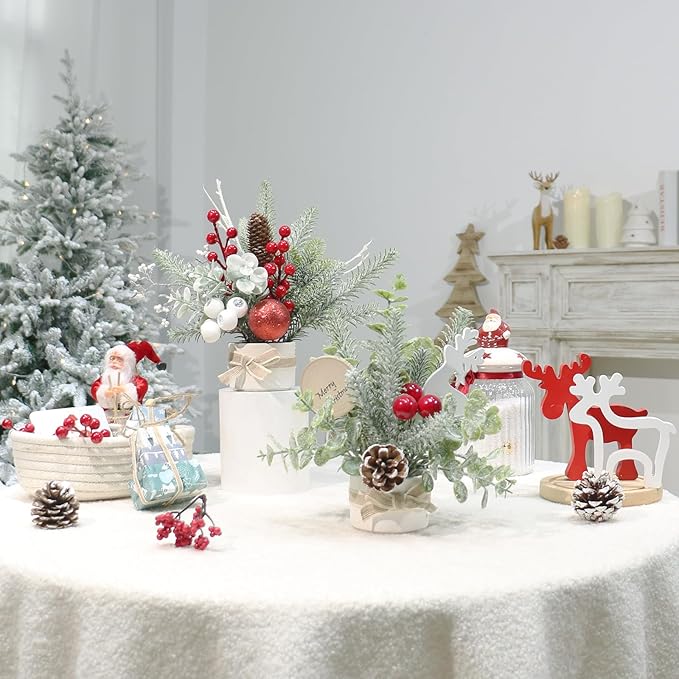 Small Mini Tabletop Christmas Tree,12" Artificial Little Potted for Christmas Decor, for Home Indoor Hliday Party Xmas Decor (Red/Green/White).