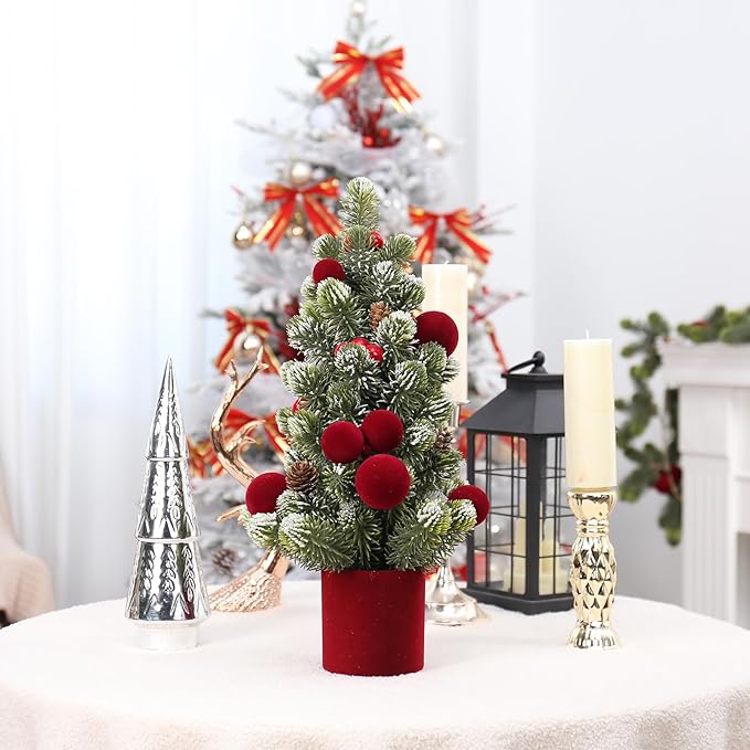 SY Super Bang Small Christmas Tree, 13Inch Artificial Velvet Ball Berry Mini Tabletop Tree Christmas Decorations, for Home Party Thankgivings Xmas Indoor Decor. (Burgundy, 18Inch)