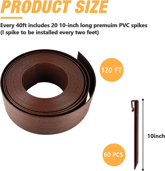 Landscape Edging Kit, Include 4 Inch High 120 Feet Length Terrace Board, 60 Durable Spikes,Professional Edging Pruning Shear, Brown
