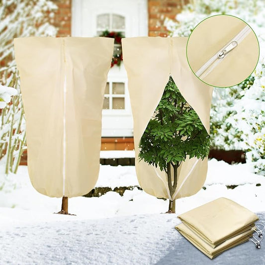 2 Pack 32"x24" Winter Plant Cover Freeze Protection Frost Cloth Blankets, 3 oz/yd² Frost Covers with Zipper Drawstring, Frost Protection Tree Cover for Outdoor Plant Cold Weather Protector