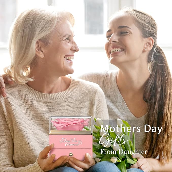 NEWNOVE Preserved Real Pink Rose with Angel Wings Necklace -Forever Flowers Gifts for Women Wife Girlfriend Mom and Grandma, Anniversary Birthday Gifts for Women