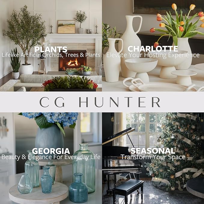 CG Hunter Faux White Orchid Plant, Premium Artificial Indoor Flower Display Stands 25-Inches with Beautiful Sculptural Blooms and Foliage That Lasts Forever, Grey Planter Pot Included